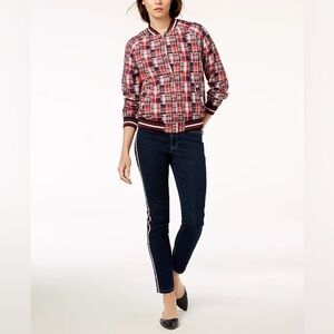 TOMMY HILFIGER Cotton Patchwork Plaid/Madras Varsity Jacket New Size Small